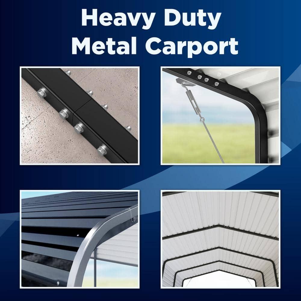 ALEKO 30L x 12W x 9.6H ft. Metal Carport with Corrugated Roof - Black