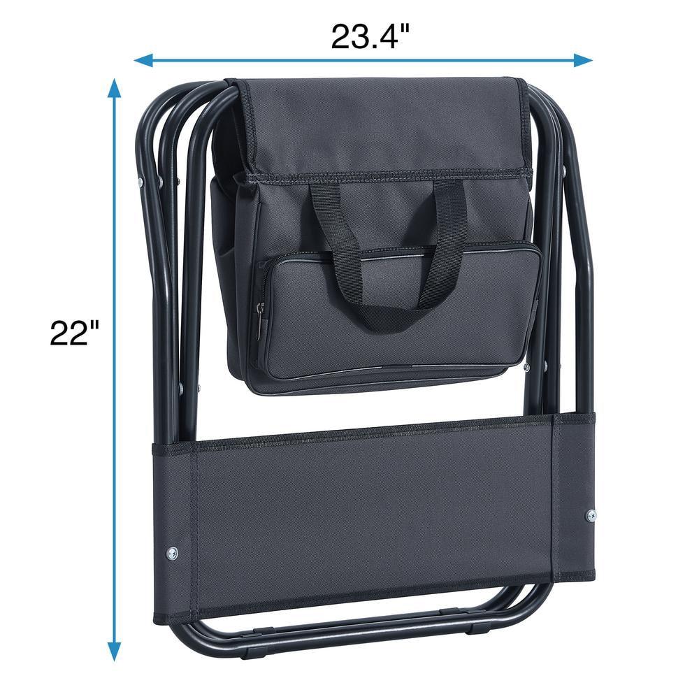 Gray Portable Steel Folding Camping Chair with Storage Bag