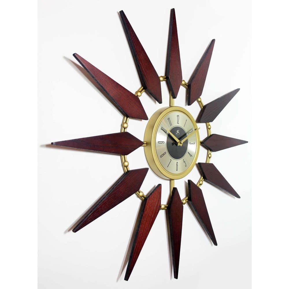 30" Metal Orion Wall Clock Walnut Brown - Infinity Instruments: Modern Analog, Indoor Use, Round Shape