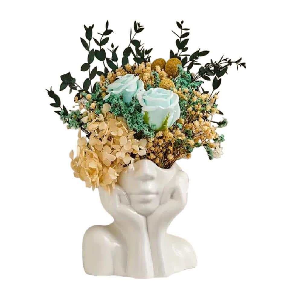 FJS Ceramic Face Vase, White Flower Vase for Decor, 5.3" W x 4.7" H Modern Decorative Vase Centerpiece for Table Shelf Living Room Office Bedroom