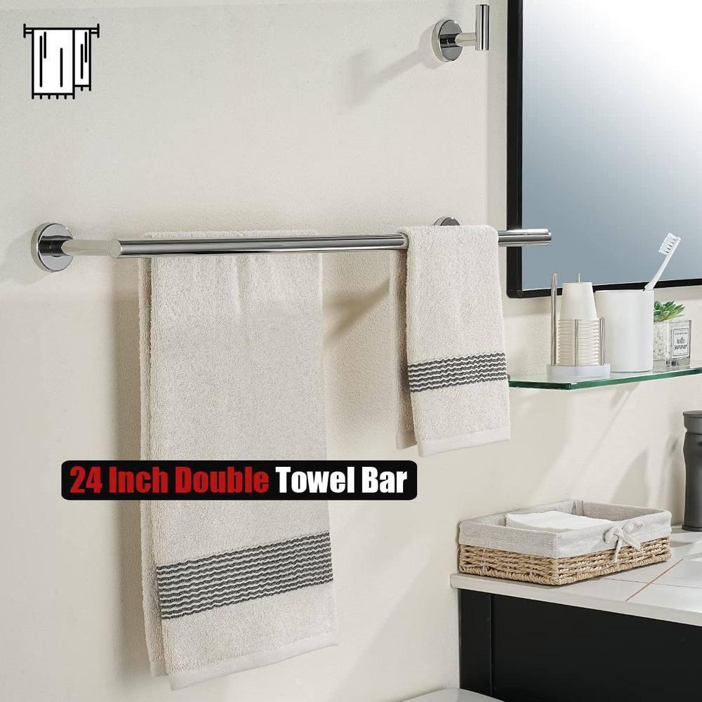 JQK Chrome Towel Bar, 24 Inch 304 Stainless Steel Thicken 0.8mm Double Bath Towel Rack for Bathroom, Towel Holder Polished Chrome Wall Mount, Total Length 27.16 Inch, TB100L24-CH