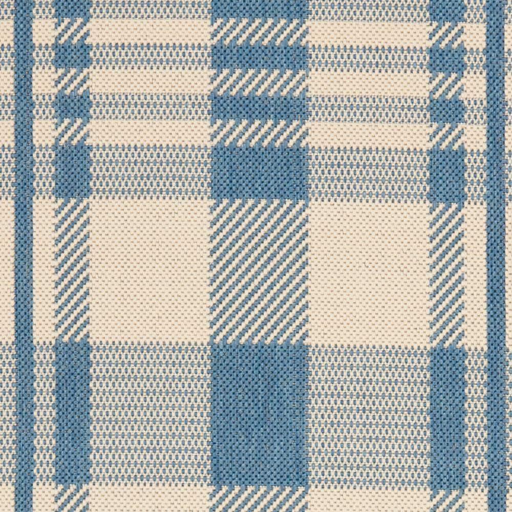 SAFAVIEH Courtyard Benjamin Plaid Indoor/Outdoor Runner Rug, 2'3" x 6'7", Beige/Blue
