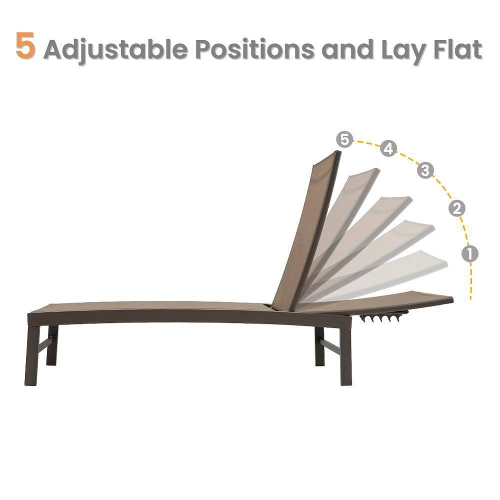 3pc Outdoor Five Position Adjustable Curved Aluminum Lounge Set Brown - Crestlive Products: Weather-Resistant Patio Furniture Set with Side Table