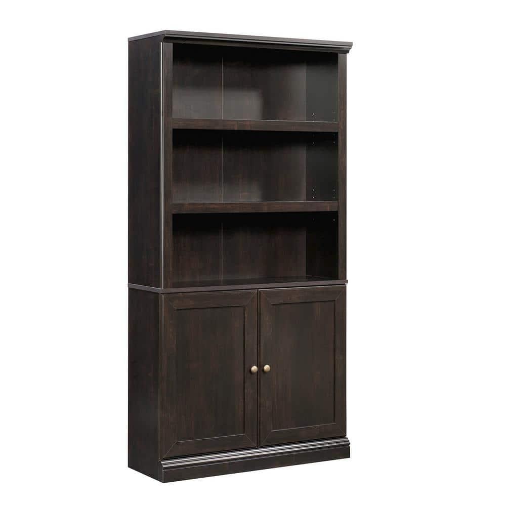 Sauder 70" 5 Shelf Bookcase with Doors Black: Mid-Century Modern, MDF Frame, Vertical Storage