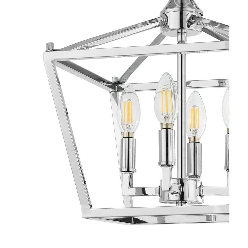 Plains Mini Lantern 12 in. 4-Light Chrome Iron Modern Farmhouse LED Flush Mount