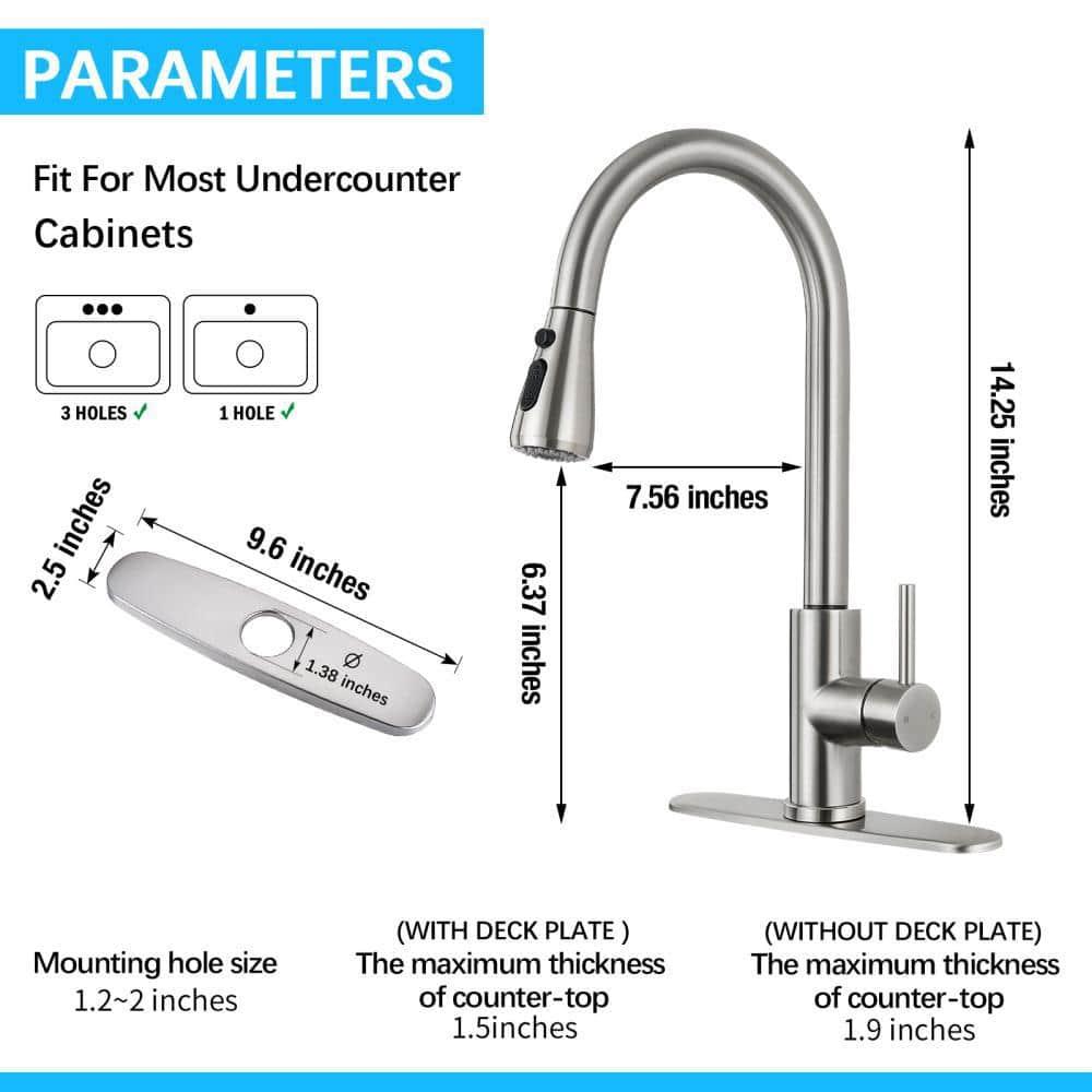 Single Handle Kitchen Faucet Pull Down Sprayer Kitchen Faucet with Deck Plate in Brushed Nickel