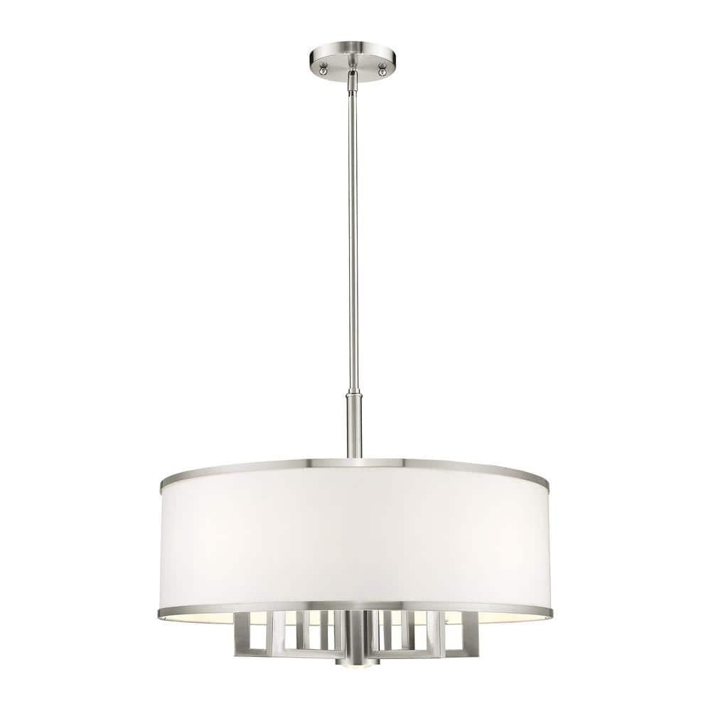 Livex Lighting Park Ridge 24" 7-Light Metal/Fabric Chandelier in Brushed Nickel