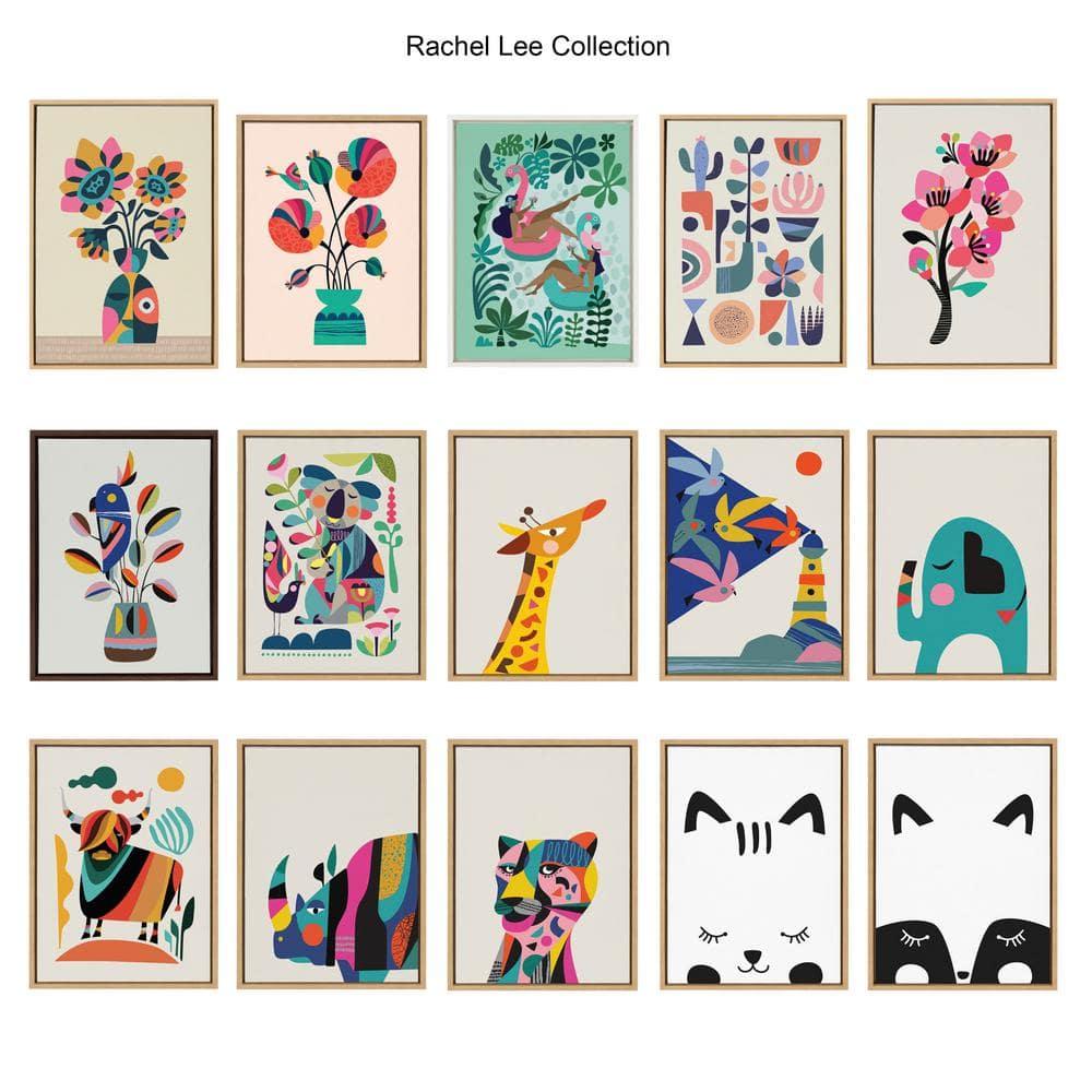 Mid Century Modern Tropical Toucan Canvas Wall Art in Natural Frame