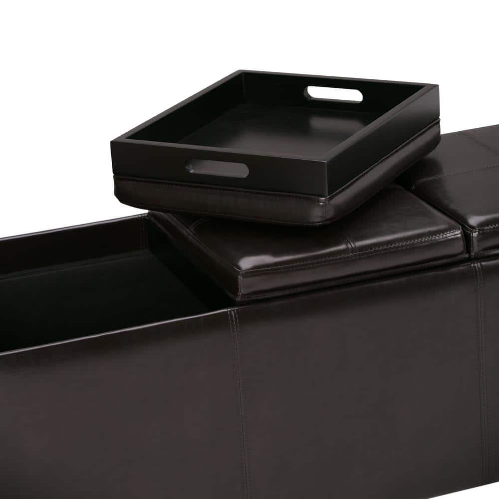Simpli Home Avalon Extra Large Storage Ottoman with 3 Serving Trays