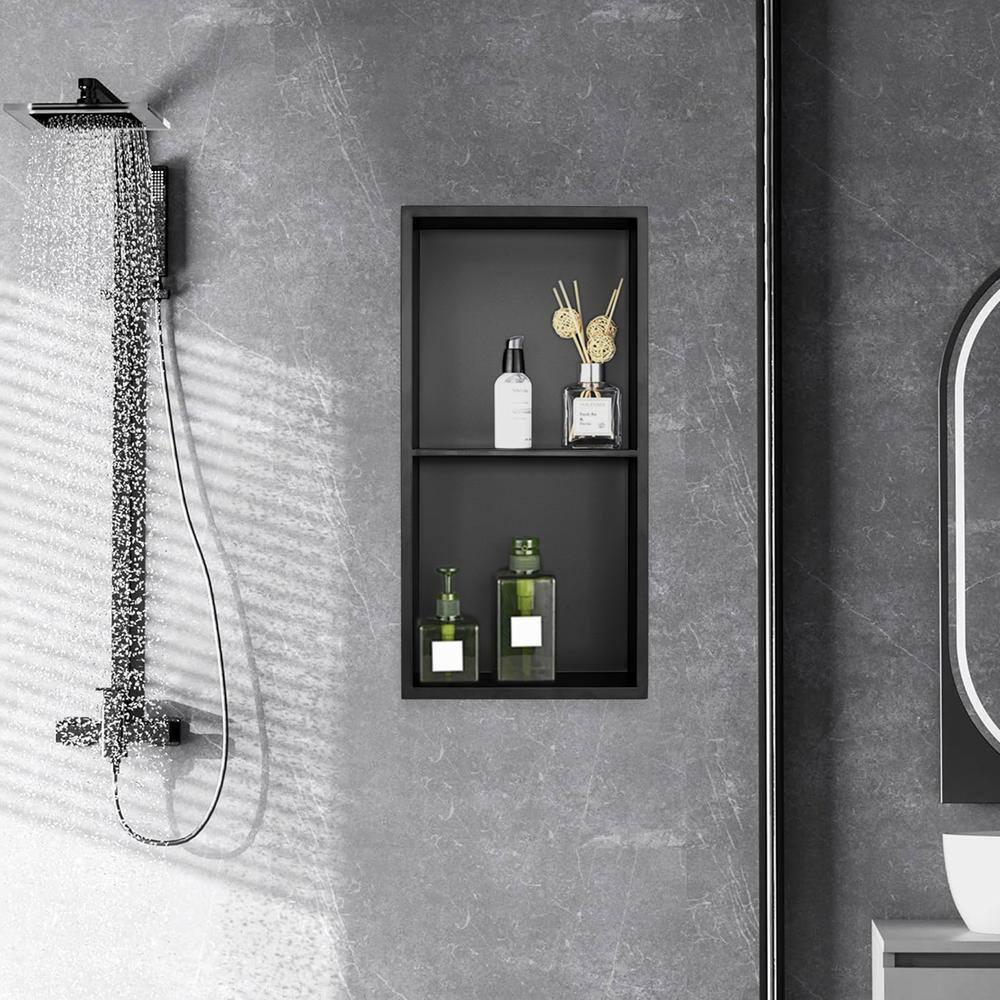 Matte Black Stainless Steel Shower Niche with Shelves