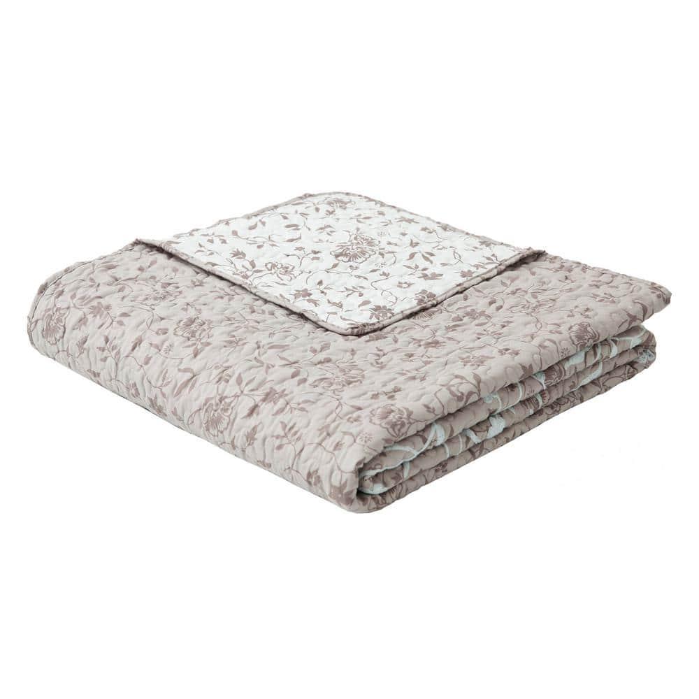CEDAR COURT Kendall Vine Leaf Embroidery Taupe Neutral All-Season Reversible Soft Microfiber Quilt Set