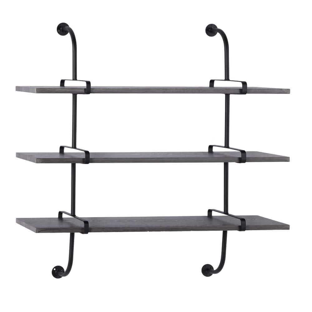 DecMode 38" x 10" 3-Tier Gray Wall Shelf