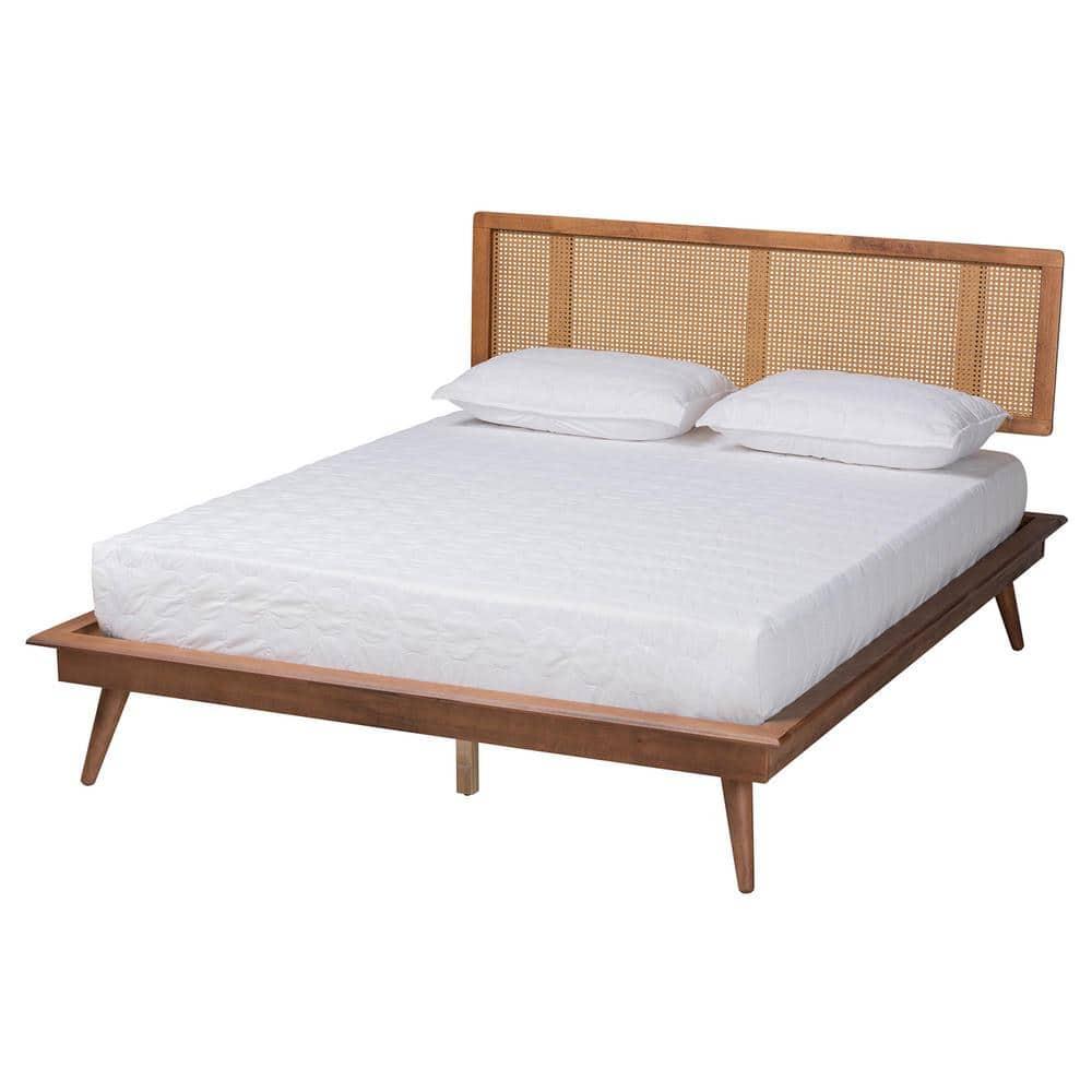 Baxton Studio Nura Walnut Brown Wood and Rattan King Size 3-Piece Bedroom Set
