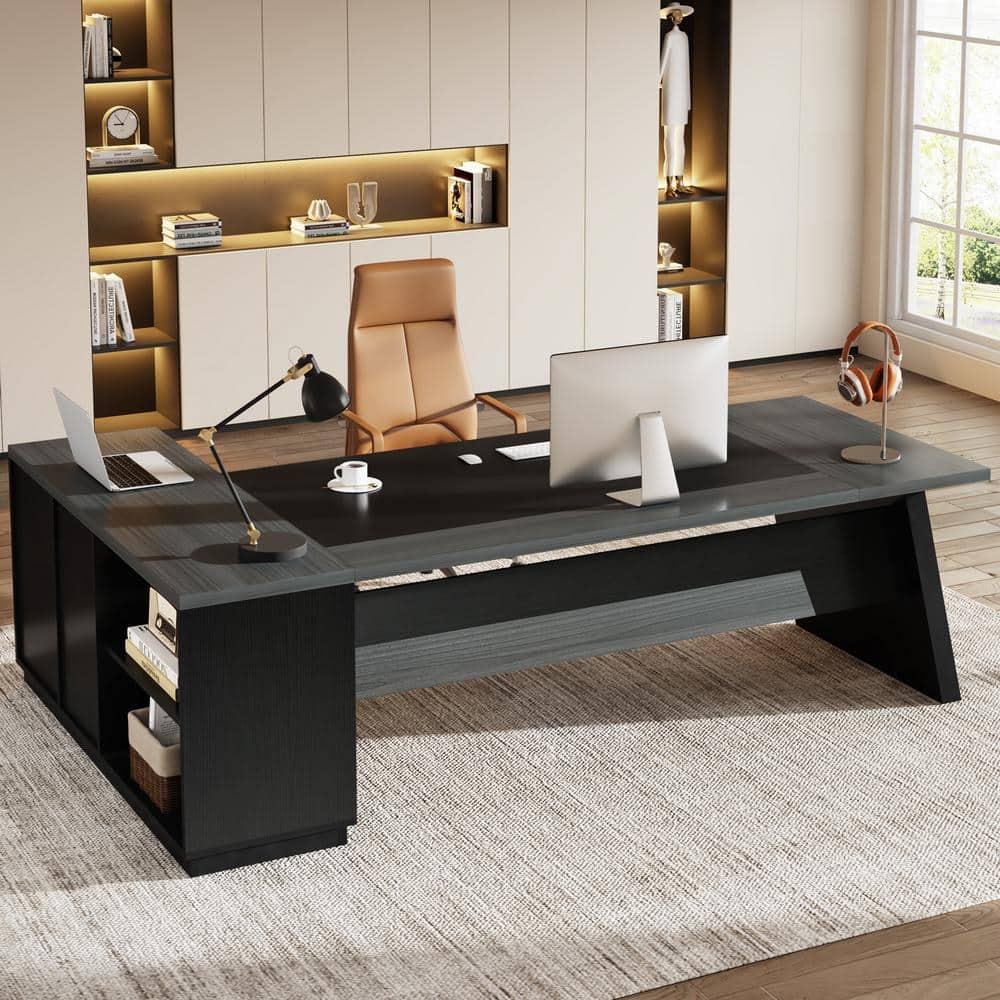 Tribesigns 78-Inch L-Shaped Executive Desk, Large Office Desk with Drawers and Lateral File Cabinet, Modern Computer Desk for Home Office, Gray & Black