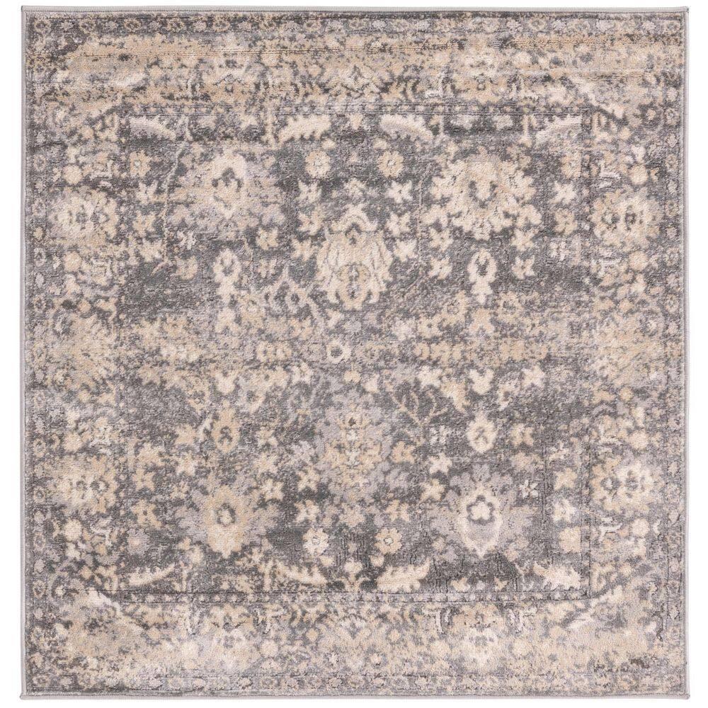 Unique Loom Portland Collection Area Rug - Central (4' 1" Square Gray/Beige)