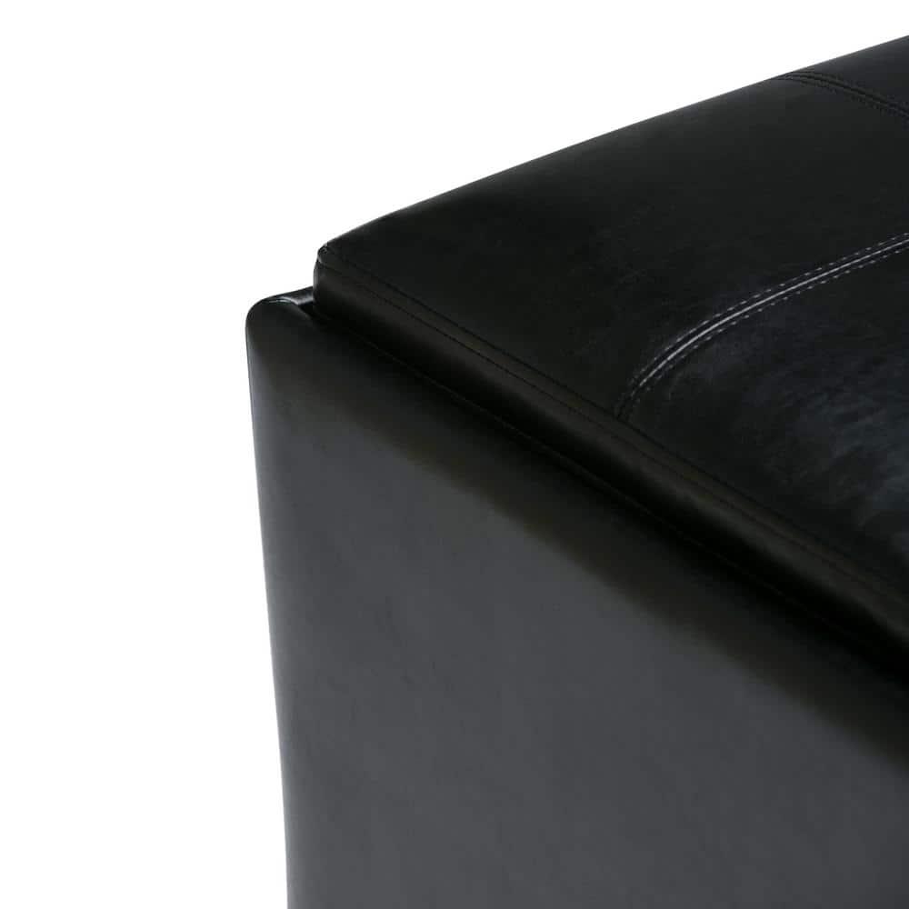 Simpli Home Avalon 35"W Upholstered Square Coffee Table Storage Ottoman with Flip-Over Trays