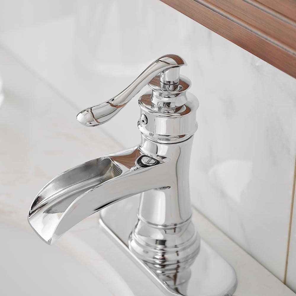 BWE Waterfall Single Hole Single-Handle Low-Arc Bathroom Faucet With Pop-up Drain Assembly