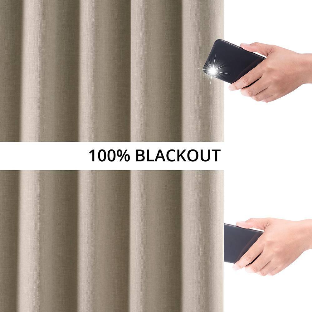 HPD HALF PRICE DRAPES Solid Thermal Insulated Blackout Curtains for Bedroom 84 Inches Long Curtain (1 Panel) Signature Blackout Linen Window Curtains for Living Room, 50W x 84L, Safari Tan