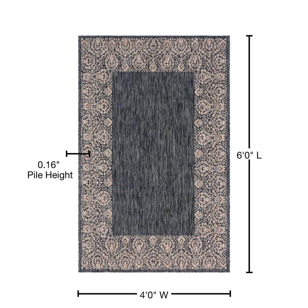Unique Loom 4' 1 x 6' 1 Rectangle Indoor/Outdoor Border Charcoal Gray Area Rug