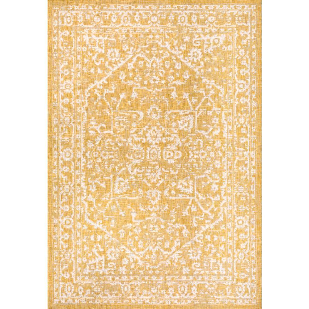 5' x 8' Malta Bohemian Medallion Textured Weave Indoor/Outdoor Area Rug, Yellow/Cream - JONATHAN Y