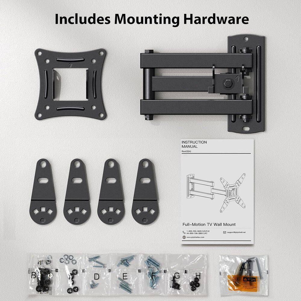 MountFTV Full Motion TV Wall Mount 360°Rotation Bracket for 13-42 Inch TVs and Monitors, Swivel Tilt Extension with Articulating Arms, Supports Up to 44 lbs, Max 200x200mm