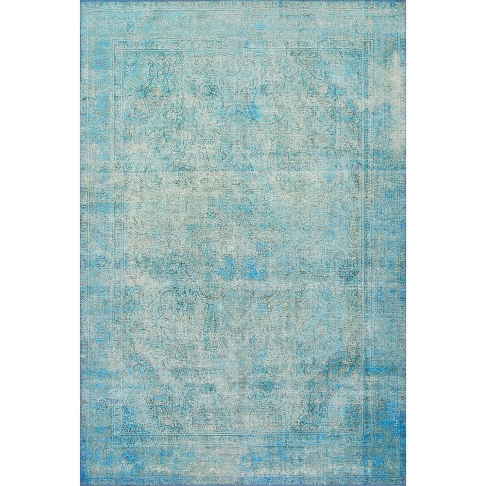Aqua Floral Elegance Polyester 7'6" x 9'6" Area Rug