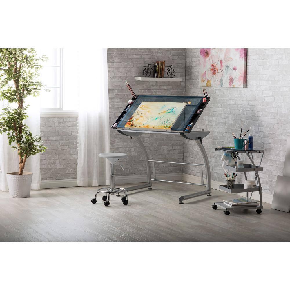 Inbox Zero Cournoyer Glass Top Metal Base Drafting Table