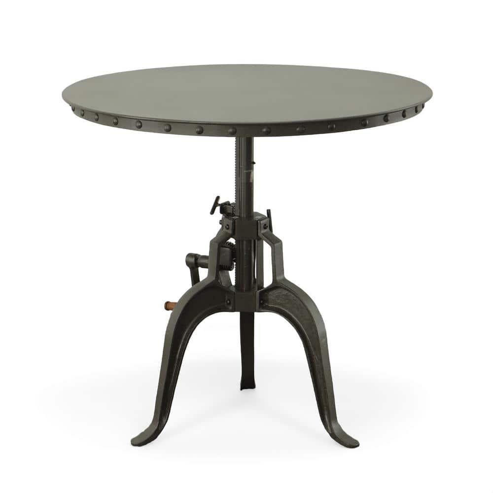 Carolina Living Mundra Adjustable Crank Dining Table: Industrial Style, 30"-36" Height, Metal Frame, Seats 4