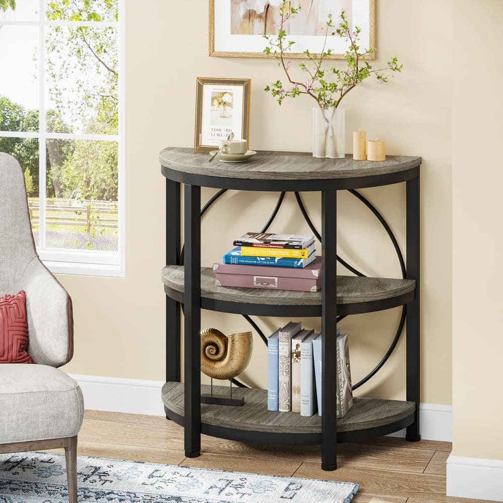 17 Stories 3-Tier Half Round End Table, Narrow Side Table with Metal Frame, Small Half Moon Accent Table for Living Room, Bedroom