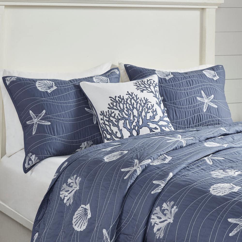 Harbor House Seaside 4 Piece Cotton Reversible Embroidered Quilt Set