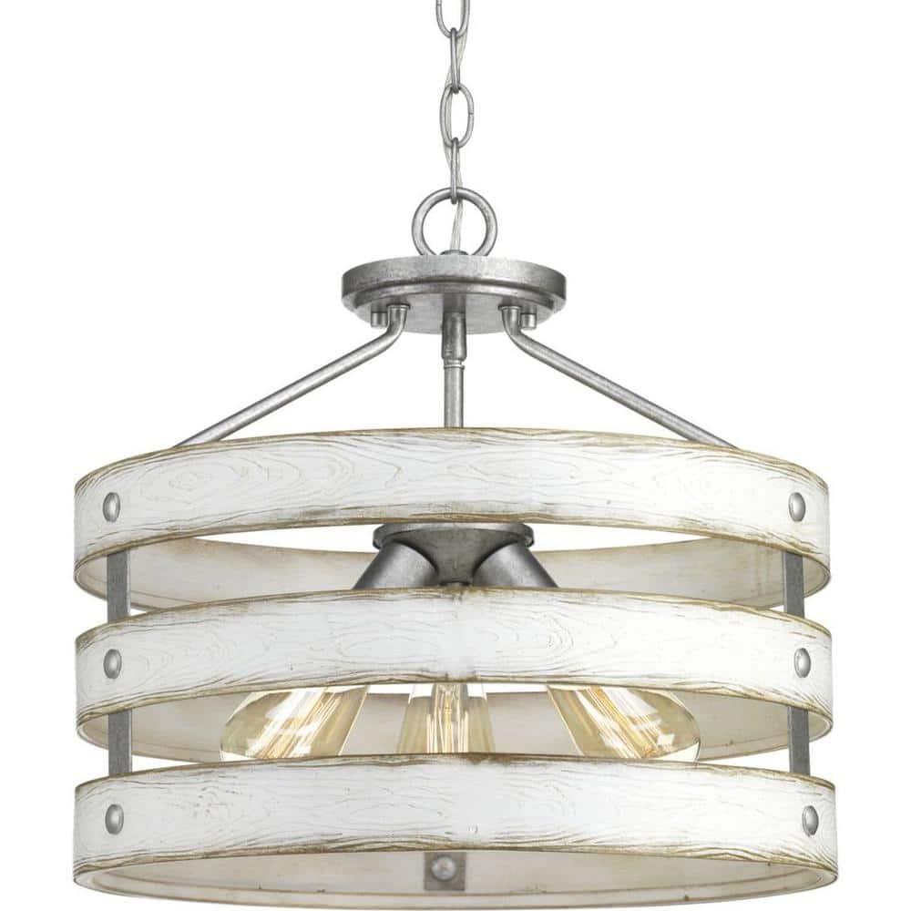 Progress Lighting Gulliver 3-Light Semi-Flush Convertible Ceiling Light, Galvanized Finish, Open Design