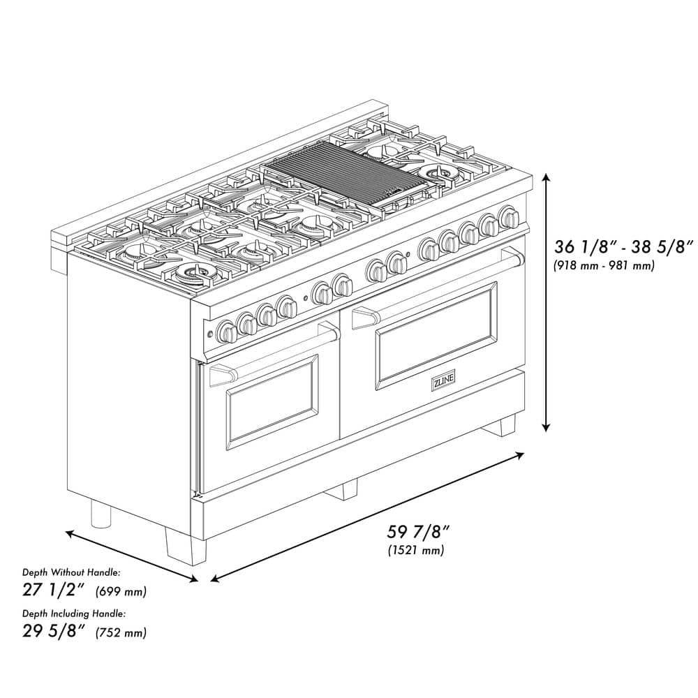 ZLINE 48 in. 6.0 cu. ft. Legacy Dual Fuel Range W/ 7 Burner Gas Cooktop & 2 Electric Ovens in Stainless Steel (RA48)