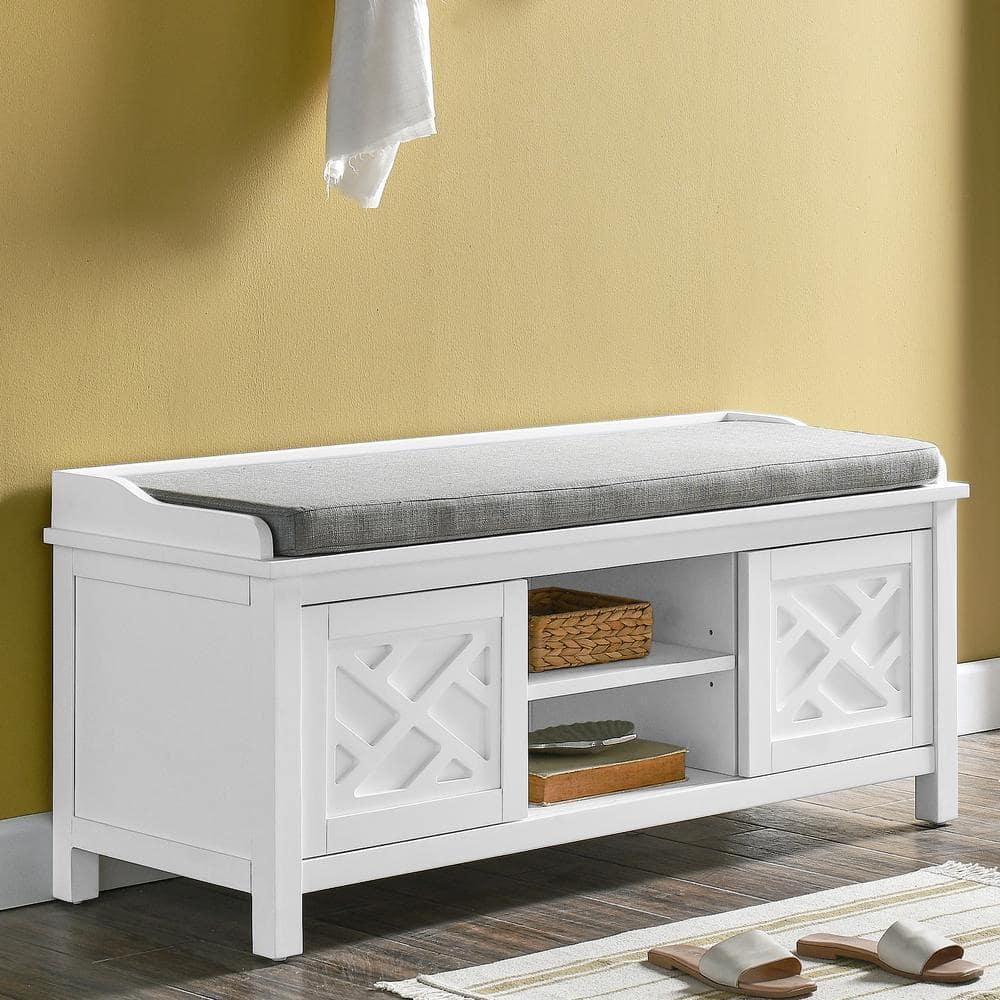Alaterre Furniture Coventry 45 in. Pine Wood Storage Bench with Cushion, Entryway Organization & Decoration, 3 Adjustable/Removable Cubbies, Dove Gray and White