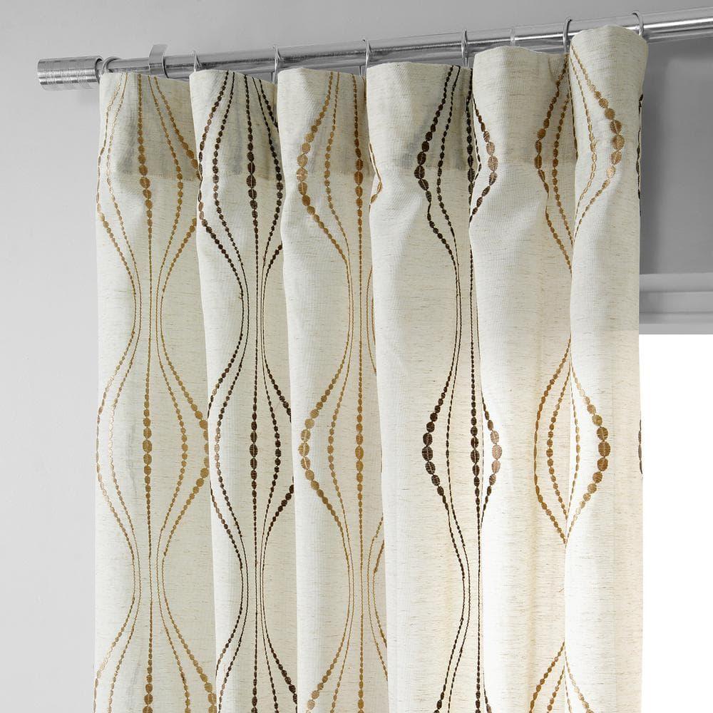 Suez Bronze Embroidered Faux Linen Sheer Curtain (1 Panel), Suez Bronze, 50W X 96L