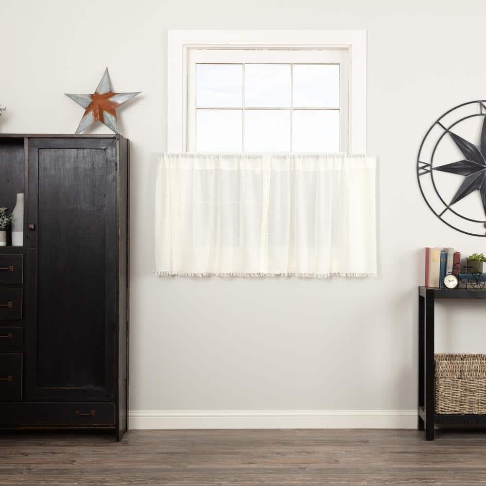 VHC Brands Tobacco Cloth Fringe Curtains Tier Set, L24xW36, Antique White