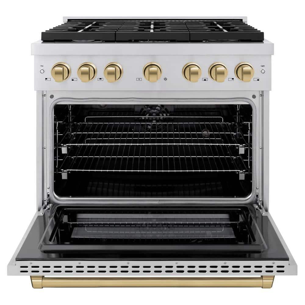 ZLINE ZLINE Autograph Edition 36 in. 5.2 cu. ft. Paramount Dual Fuel Range W/ 6 Burner Gas Cooktop & Electric Convection Oven in Stainless Steel W/ Champagne Bronze Accents (SDRZ-36-CB) SDRZ-36-CB