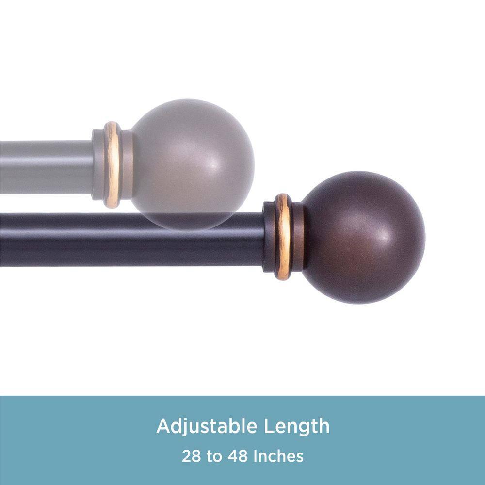 Kenney Berkley Ball End Curtain Rod & Holdback Set, 28-48" and 48-86" Adjustable Lengths, 5/8" Dia. Steel Tube
