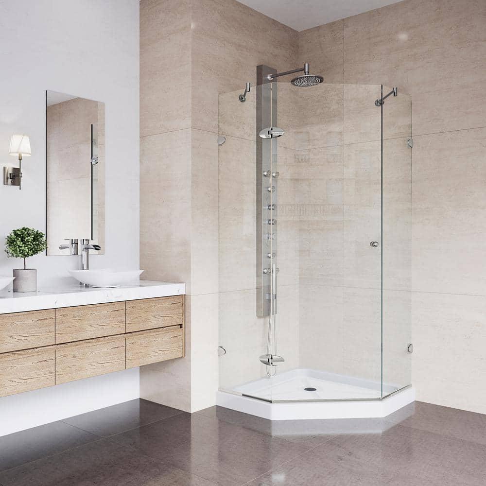 VIGO Verona 38" W x 38" D x 77" H Hinged Frameless Shower Enclosure with 3/8  Clear Glass&Base VG6061CHCL38WS