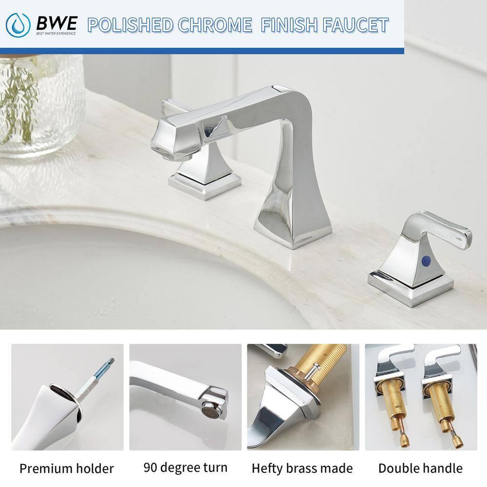 BWE 8 in. Widespread 2-Handle Bathroom Sink Faucet in Polished Chrome