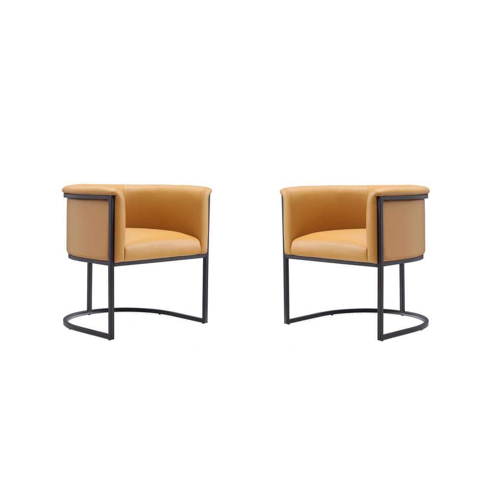 Manhattan Comfort Set of 2 Cosmopolitan Faux Leather Dining Chairs Saddle: Upholstered, Metal Frame, Armrests