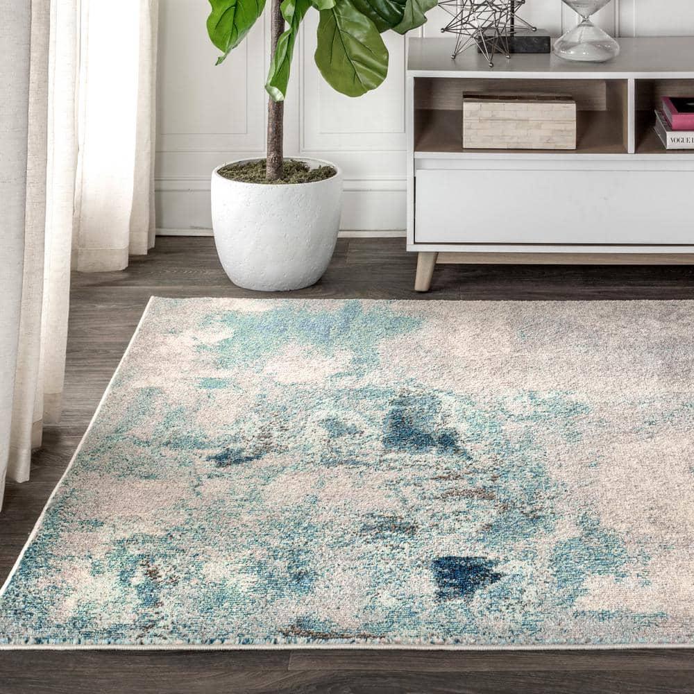6'x 9' Contemporary POP Modern Abstract Vintage Area Rug, Cream/Blue - JONATHAN Y