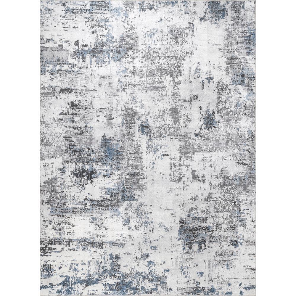 Nuloom Dali Abstract 2x8 Machine Washable Runner Indoor Area Rug for Living Room Bedroom Dining Room Entryway Hallway Kitchen, Blue Grey/Ivory