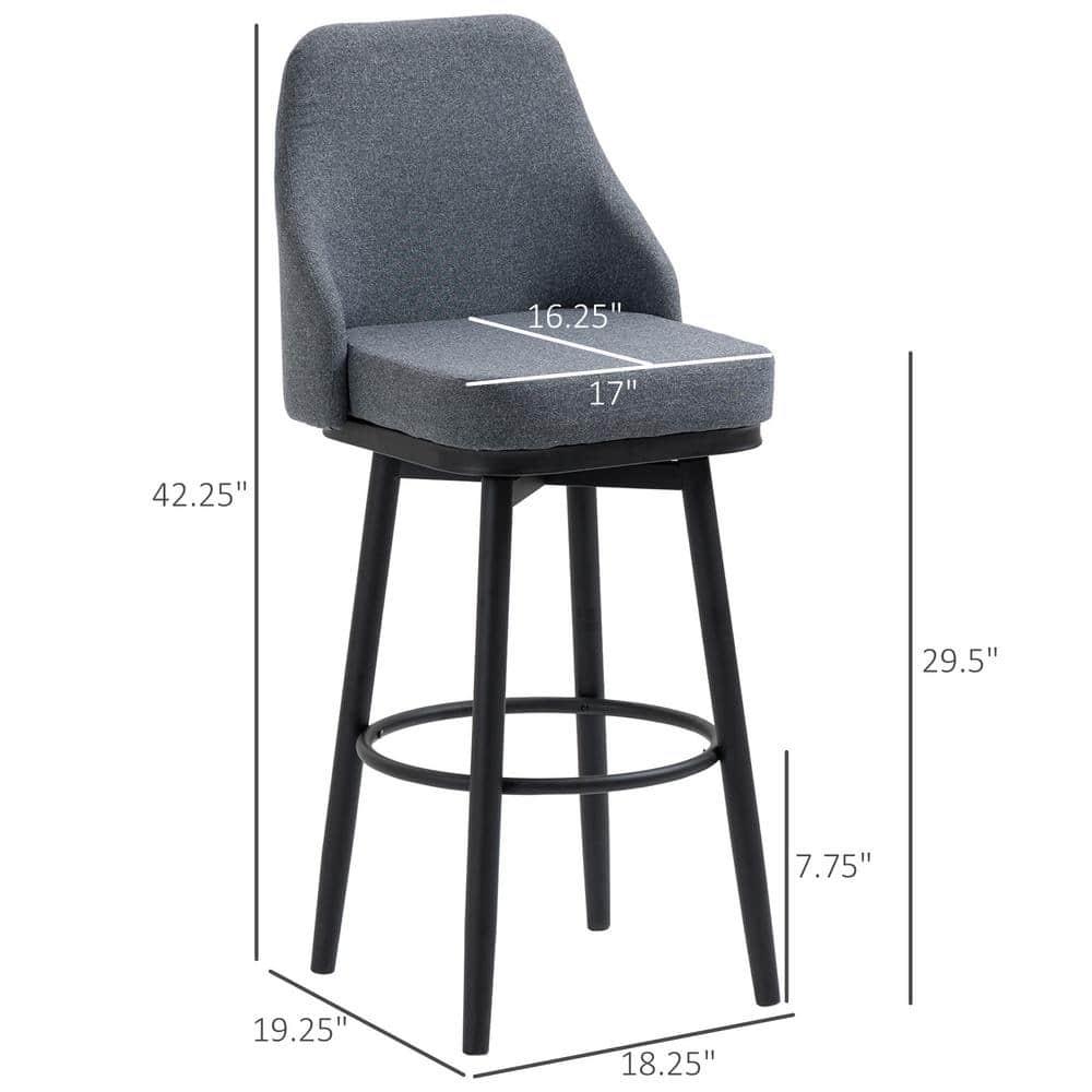 HOMCOM Extra Tall Bar Stools Set of 2, Modern 360° Swivel Barstools, Dining Room Chairs with Steel Legs and Footrest