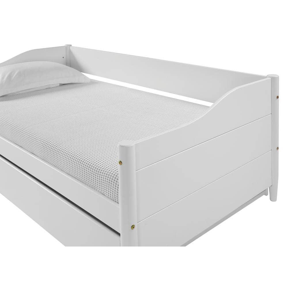 Mid Century Classic Twin Size Day Bed with Trundle White Finish