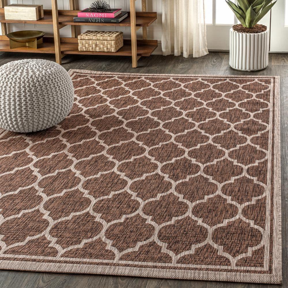 8'x10' Trebol Moroccan Trellis Textured Weave Indoor/Outdoor Area Rug, Espresso/Taupe - JONATHAN Y