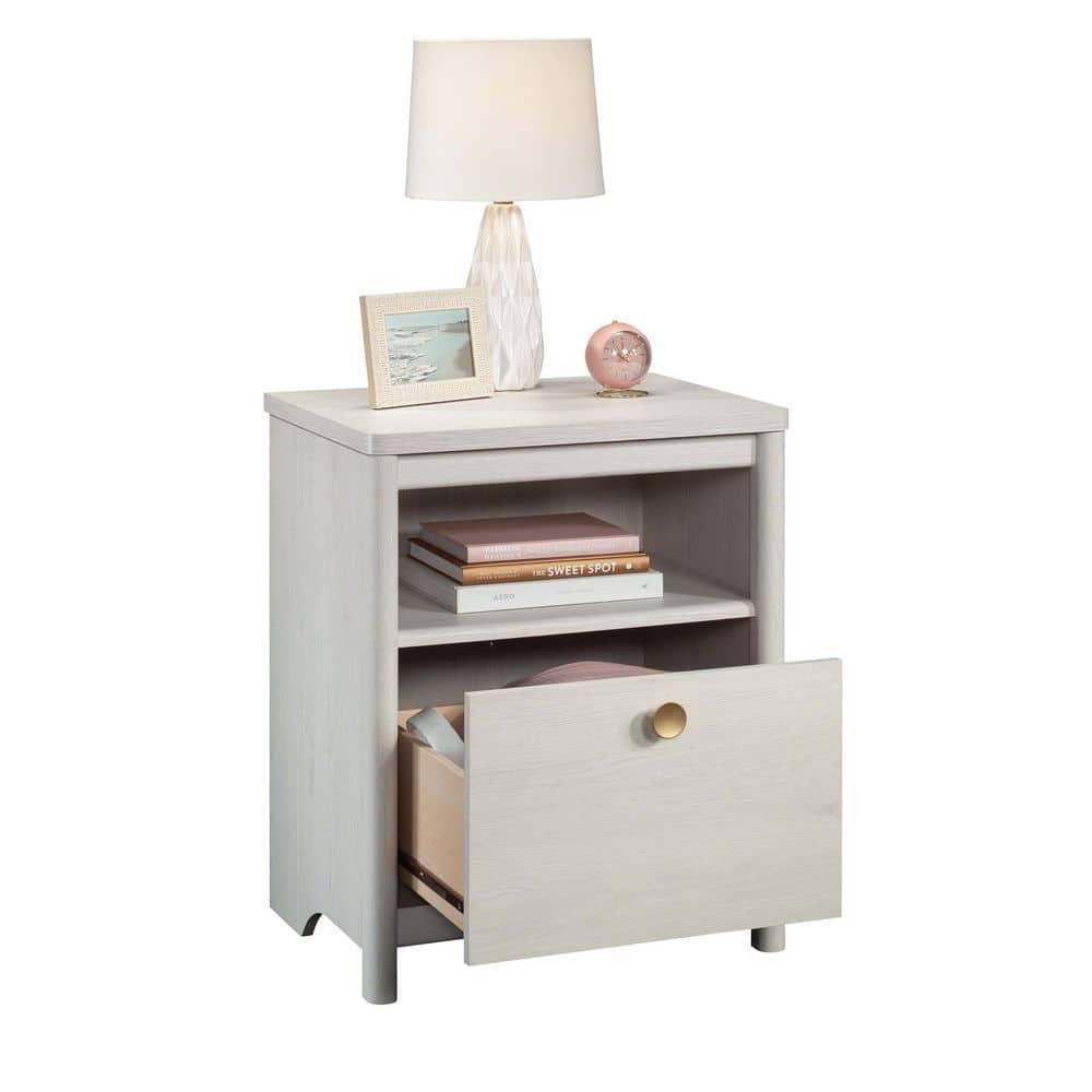 Dover Edge 1 Drawer Nightstand with Shelf Glacier Oak - Sauder: Mid-Century Modern Bedside Table, Laminated Surface, Metal Hardware