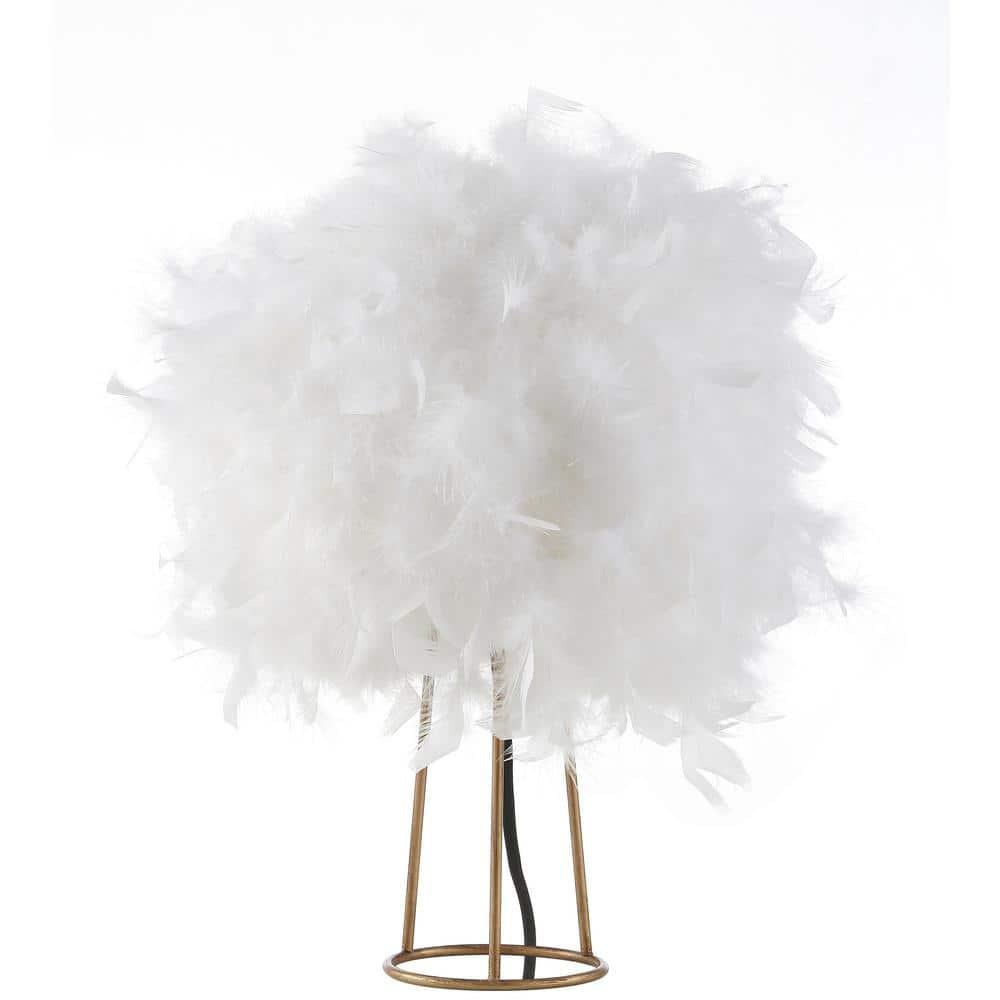 JONATHAN Y JYL9051A Stork 16" Feather Metal LED Table Lamp Contemporary Bedside Desk Nightstand Lamp for Bedroom Living Room Office College Bookcase LED Bulb Included, White/Gold