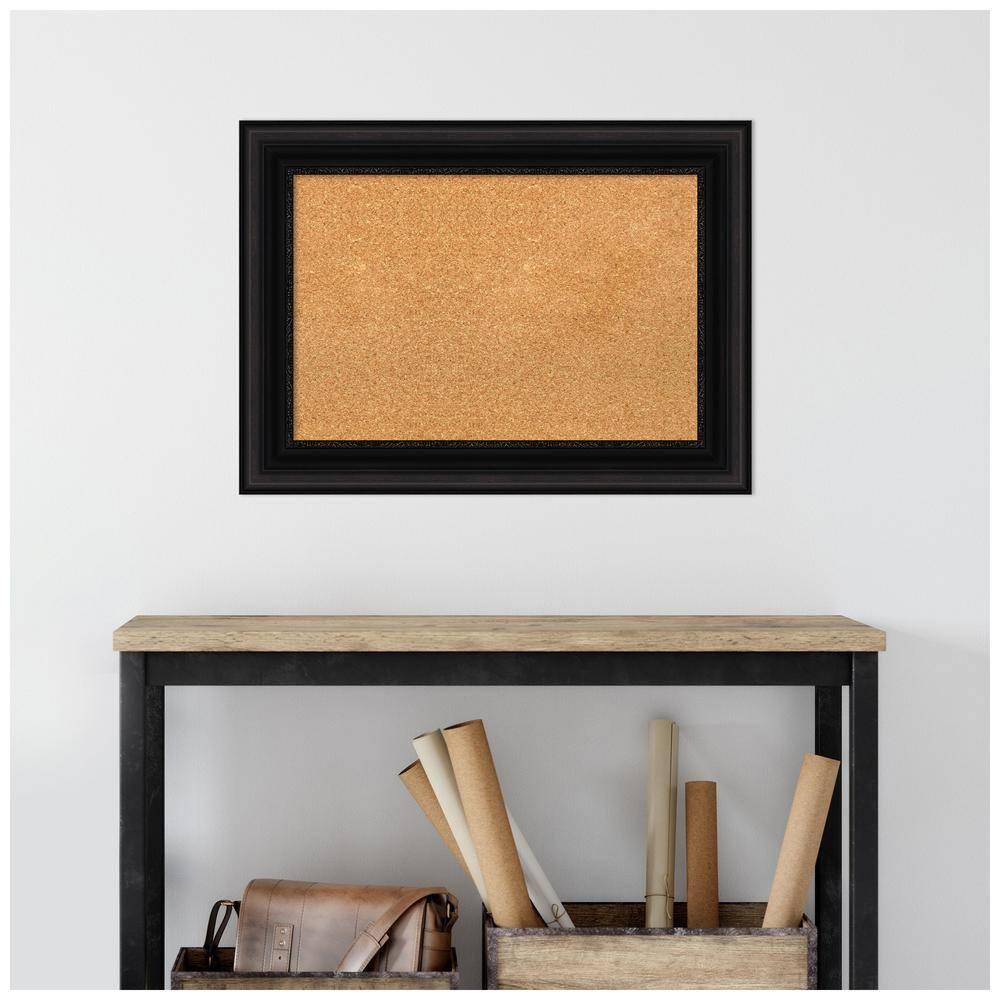 Amanti Art Natural Cork Board Framed Parlor Black Bulletin Board 30 in. x 22 in.