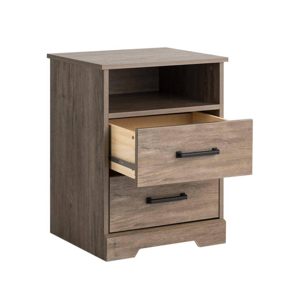 Prepac Rustic Ridge Farmhouse Nightstand Bedside Table, Brown Nightstand for Bedroom, End Table with 2 Drawers and Open Shelf 16.25"D x 18.75"W x 24.5"H