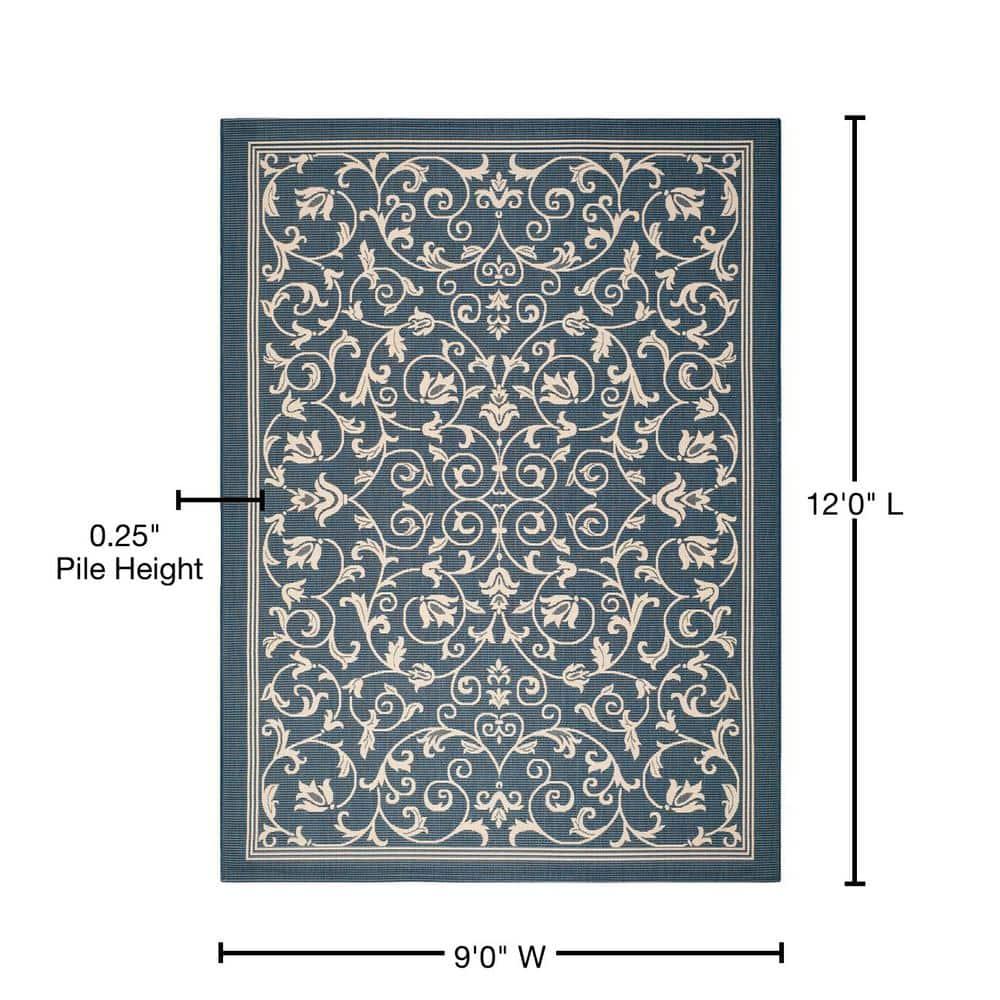 SAFAVIEH Courtyard Nanda Floral Indoor/Outdoor Area Rug, 9' x 12', Navy/Beige